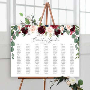 Bourgondische bruiloft zitplaatsen grafieksjabloon, bruiloft zitplaatsen grafiek, zitplaatsen grafiek plan zitplaatsen grafiek teken DIY zitplaatsen grafiek downloaden Boho Merlot