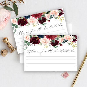 Advies voor de toekomstige bruid insteekkaartje Insteekkaartje vrijgezellenfeest Bloemenadvieskaartsjabloon advies Afdrukbaar Bordeaux Merlot Boho