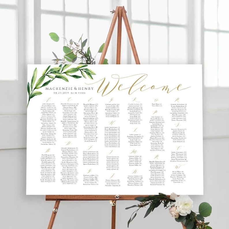 Alphabetical Wedding Seating Chart Template