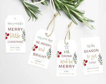 Etiquetas de Feliz Navidad, Plantilla de etiqueta de regalo de Navidad, Juego de 4 etiquetas navideñas imprimibles, Texto 100 % editable, Descarga instantánea