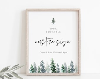 Plantilla de letrero de boda de pino perenne: Despedida de soltera personalizada y editable (descarga digital)