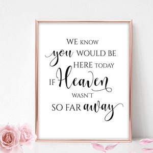 Sabemos que estaría aquí hoy si el cielo no estuviera tan lejos Signo conmemorativo de la boda para la boda Descarga instantánea Signo de caligrafía imprimible