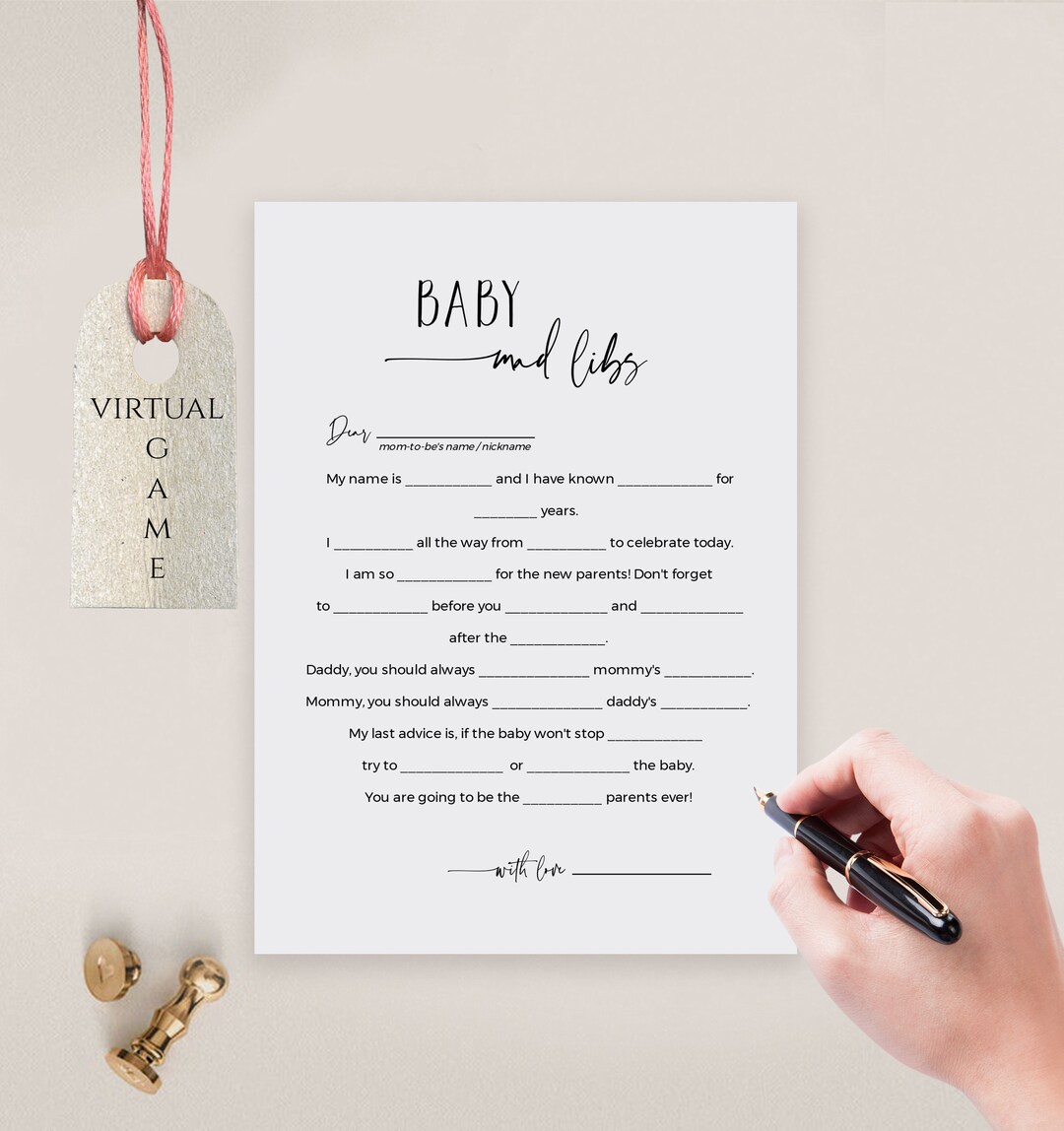 Minimalist Baby Shower Mad Libs Game Printable + Virtual, Instant ...