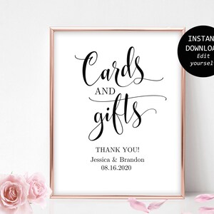 Printable Cards and Gifts Sign Instant Download Editable PDF Wedding ...