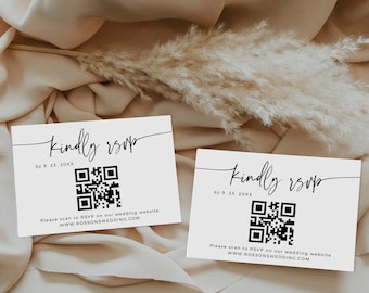 Minimalist Wedding RSVP Card Template with QR Code (Instant Download)