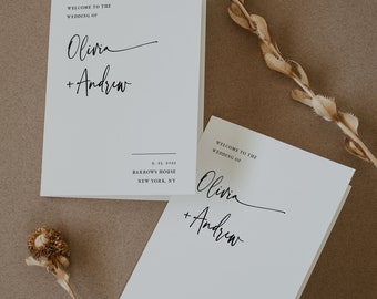 Minimalist Wedding Program Template, Printable Order of Service Booklets, Instant Download, Templett, POM