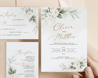 Modèle de faire-part de mariage verdure : suite florale (téléchargement instantané)