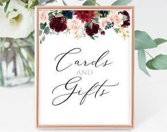 Panneau pour cartes et cadeaux : décoration florale de mariage bordeaux (téléchargement numérique)