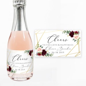 Cheers EDITABLE PRINTABLE Wine Label Champagne Mini Bottle Favor Engagement Wine Bottle Wedding Mini Champagne Bottle Birthday Wine Burgundy