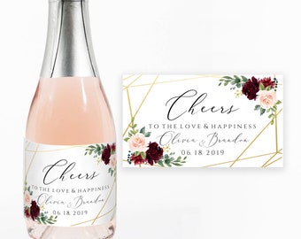 Cheers EDITABLE PRINTABLE Wine Label Champagne Mini Bottle Favor Engagement Wine Bottle Wedding Mini Champagne Bottle Birthday Wine Burgundy