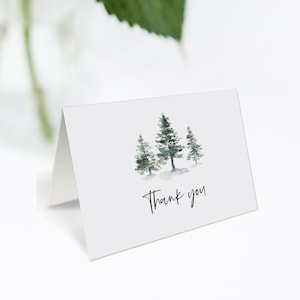 Plantilla de tarjeta de agradecimiento de boda de pino, descarga instantánea, tarjeta de agradecimiento doblada imprimible, editar con Templett, bricolaje