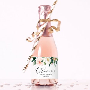 Mini Champagne Bottle Labels Wine Label Template Mini Wine Label Wedding Favor Bridal Shower Favor Bachelorette Favor Watercolor Floral Boho