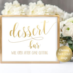 Dessert Bar Sign Printable Dessert Table Printable Wedding Sign Dessert Table Sign Wedding, Editable Template Faux Gold Design Table Decor