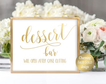 Dessert Bar Sign Printable Dessert Table Printable Wedding Sign Dessert Table Sign Wedding, Editable Template Faux Gold Design Table Decor