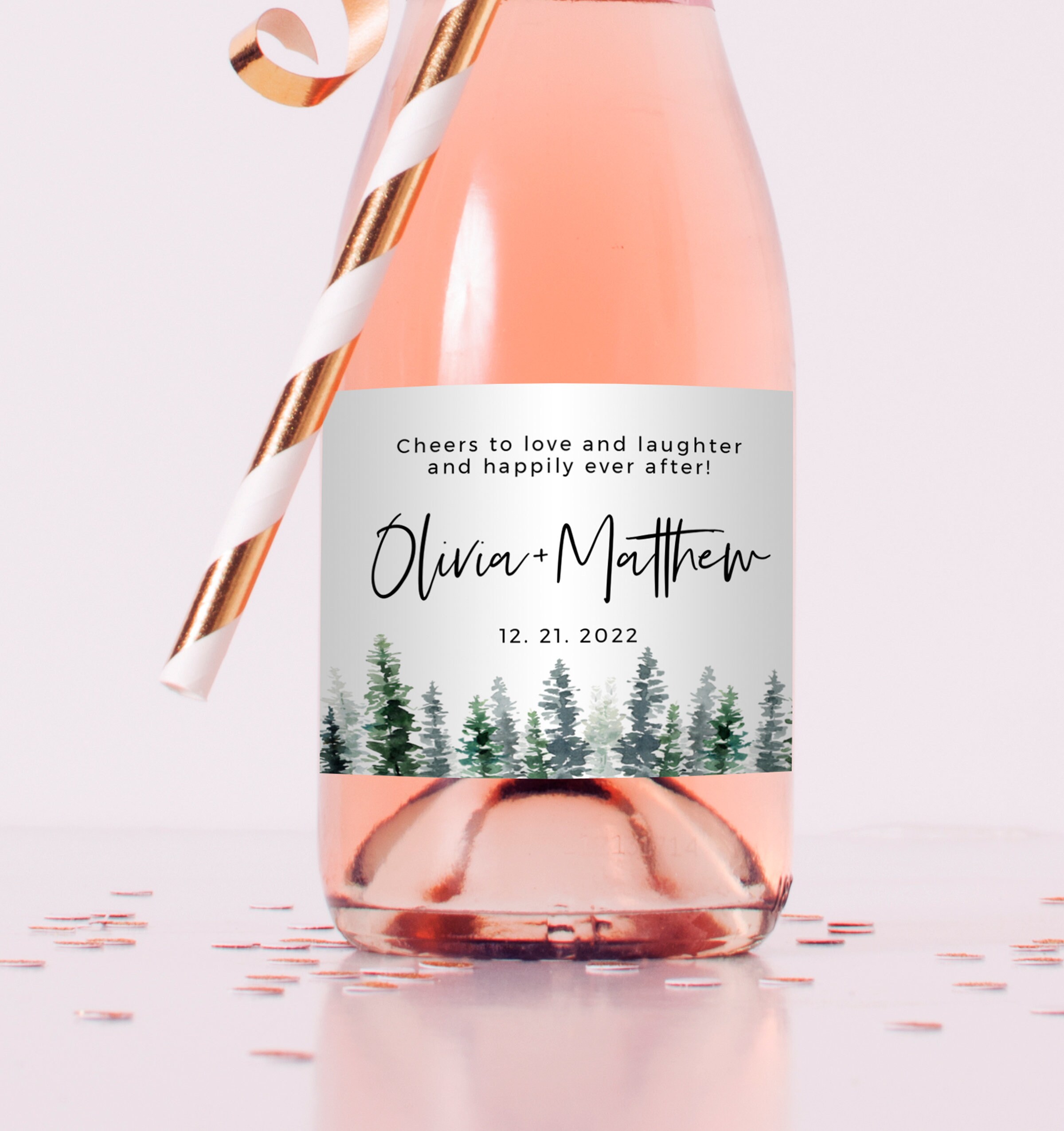 Mini Wine Labels Wedding Mini Wine Label: Editable Pine Tree Champagne Label Template ...