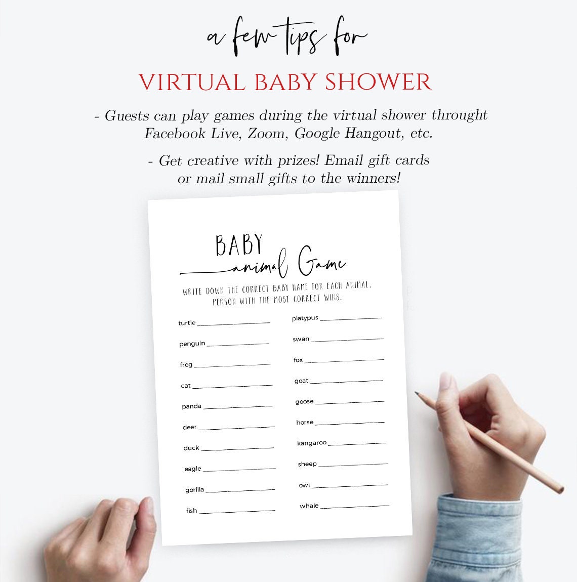 Baby Animal Baby Shower Game Printable Virtual Editable - Etsy