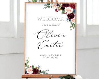 Welcome Sign Bridal Welcome to the Bridal Shower Printable Welcome Sign Ceremony Poster Welcome Board Instant Download Burgundy Merlot Boho