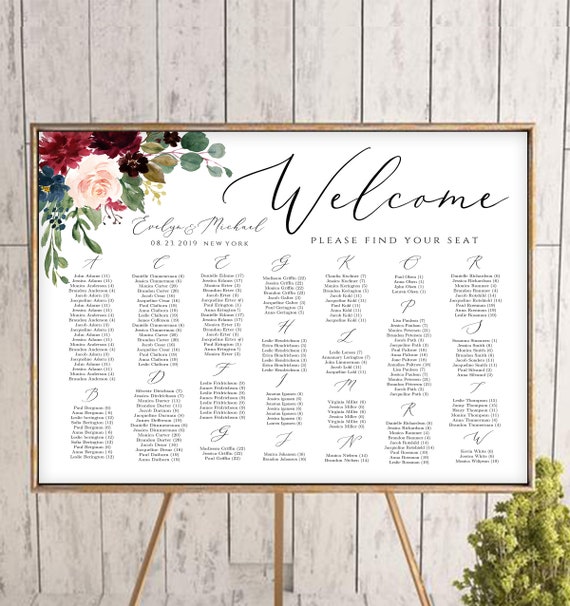 Wedding Seating Chart In Alphabetical Order