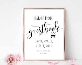 Editable Instant Photo Guestbook Sign Personalized Photo Booth Sign Photo Booth Guest Book Snap It Shake It Stick It Sign It Wedding Photo
