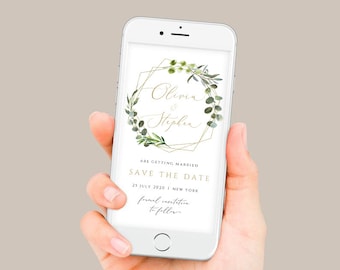 Modello per la ghirlanda verde "Save the Date": Eucalyptus Evite (download digitale)