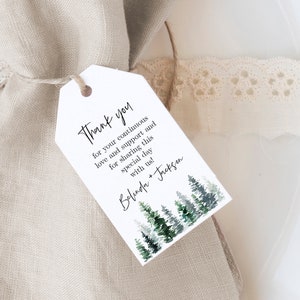 Winter Wedding Favor Tags: Watercolor Pine Tree Template (Digital Download)