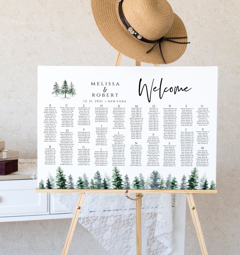 Editable Pine Tree Wedding Seating Chart Template (instant Download ...
