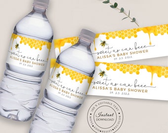 Bee Baby Shower Water Bottle Label Template, Shower Water Label, Instant Download, Templett, FPSB