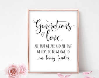 Generations of Love Wedding Sign: Calligraphy Family Print (Instant Download)