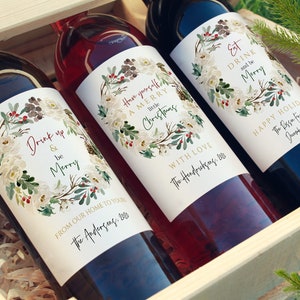 Christmas Gifts Holiday Wine Labels Printable Holiday Wine Bottle Christmas Wine Bottle Labels Custom Christmas Wine Label Christmas Wreath