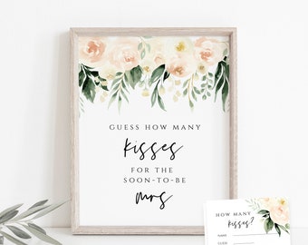 Guess How Many Kisses Game: Floral Bridal Shower (Editable Template, PPO)