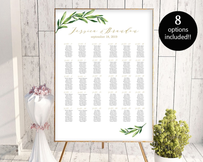 8 Sizes Wedding Seating Chart Template Editable Wedding Table Etsy