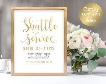 Shuttle Sign Shuttle Service Sign Shuttle Service Sign Printable Wedding Shuttle Sign Carriages Sign Editable PDF Template Faux Gold Design