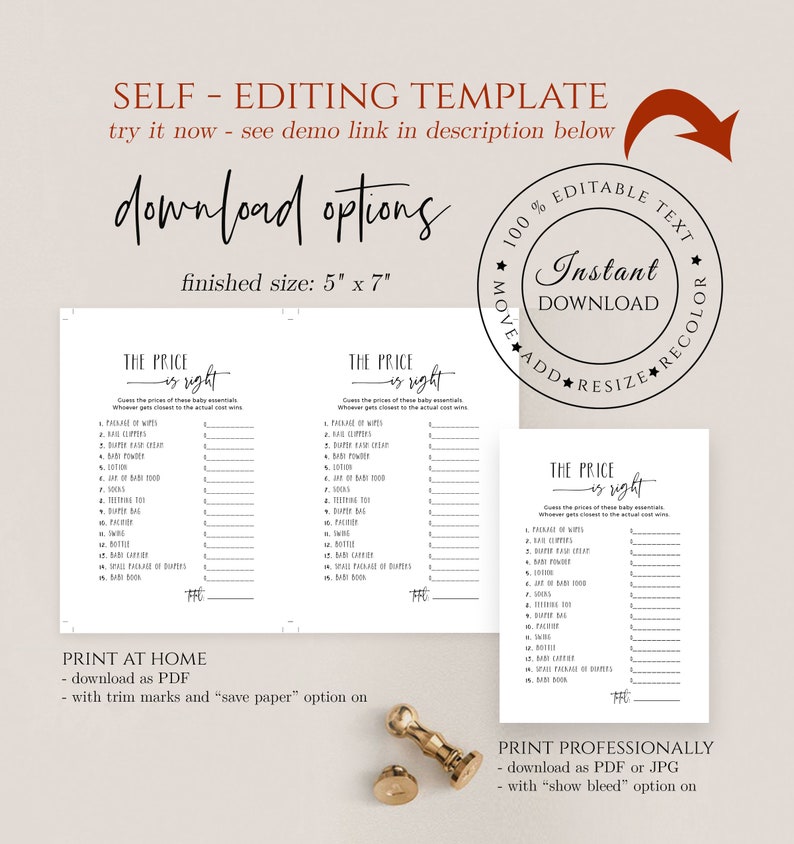 Minimalist Baby Shower Price is Right Game Printable Etsy