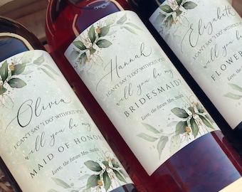 Greenery Bridesmaid Proposal Wine Label Template (Instant Download)