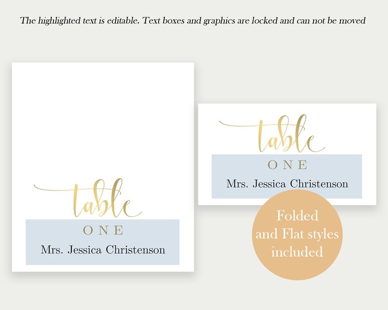 Gold Wedding Place Card Printable Template Place Cards | Etsy