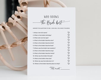 Minimalist Who knows the Bride the Most Game, Modern Bridal Shower Game, Printable How well do you know the Bride?, TEMPLETT, POM
