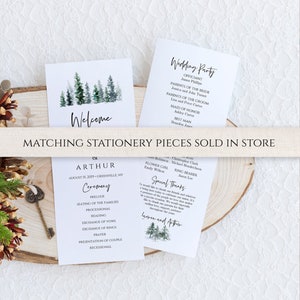 Pine Tree Wedding Invitation Set, Printable Invitation Template, Editable Wedding Invitation Suite, Forest, Winter, Watercolor, Evergreen image 10