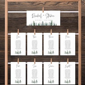 Wedding Seating Chart Card Template Table Seating Chart Printable Seating Plan Table Seating Template Fully Editable Text Winter Pine Tree