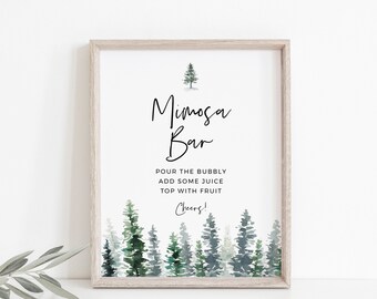Pine Tree Mimosa Bar Sign: Bridal Shower, Wedding (Instant Download)