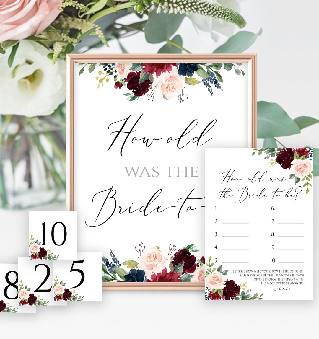 How Old Was the Bride to Be Printable Bridal Shower Game Bridal Shower ...