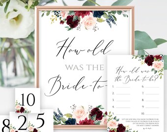 Quel âge avait la future mariée à imprimer - Jeu de douche nuptiale à imprimer Jeux de douche nuptiale Jeux de nuit entre célibataires