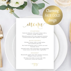 Printable Wedding Menu Template Printable Faux Gold Design DIY Wedding Menu Cards Editable Menu Card Template Editable Party Menu Download