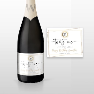 Birthday Champagne Label Gold Wine Bottle Labels 21st Birthday 50th, 40th, 30th - Any Age, 100% Editable