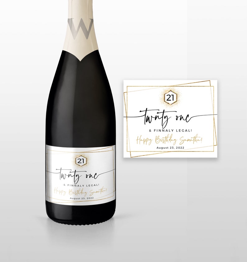 Birthday Champagne Label Gold Wine Bottle Labels 21st Birthday 50th, 40th, 30th Any Age, 100% Editable image 1