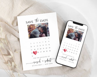 Digital Save The Date Template, Calendar Save the Date Digital Download, Smartphone, Modern Save the Date, Editable template, POM