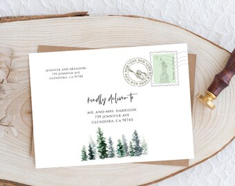 Pine Tree Wedding Envelope Template: Printable Address (Instant Download)