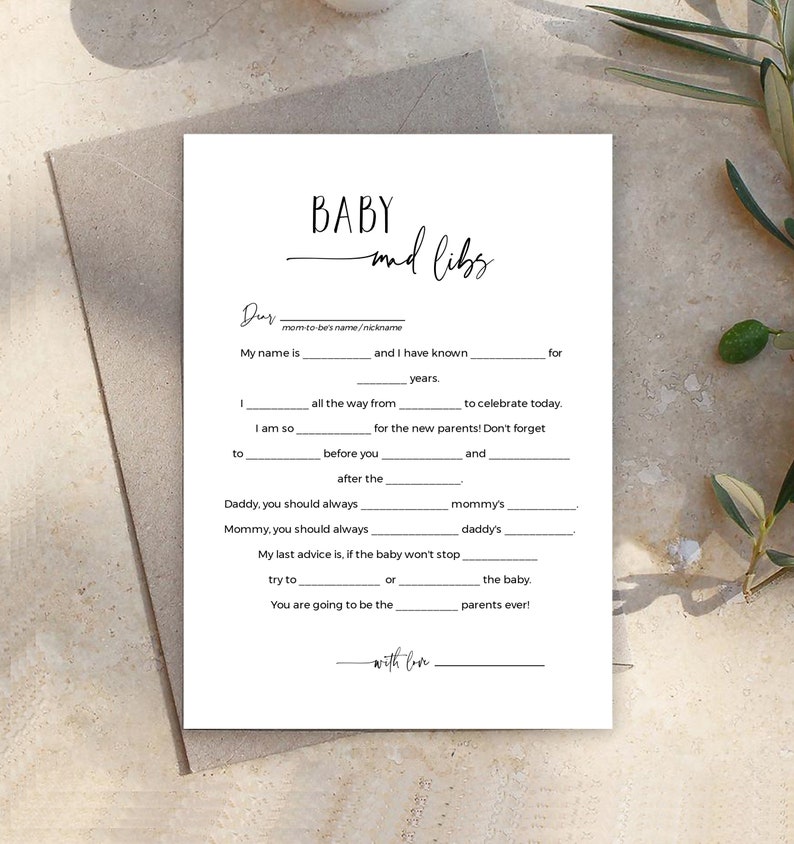 Minimalist Baby Shower Mad Libs Game Printable Virtual Etsy