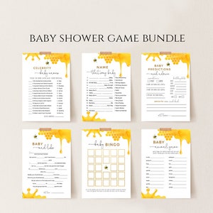 Bee Baby Shower Game Bundle Printable + Virtual, Editable Template, Instant Download, Templett, FPSB