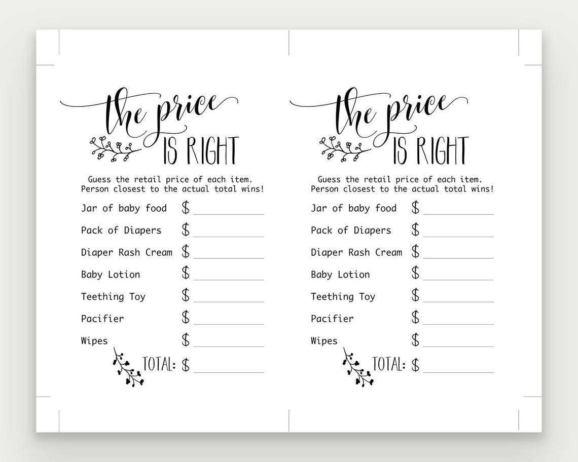 The Price Is Right Printable Baby Shower Printable Price Is | Etsy
