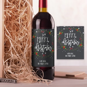 Weihnachten Wein Etikett, Frohe Weihnachten personalisierte Weihnachten Wein Flasche Label, Weihnachtskarte Alternative, Instant Download